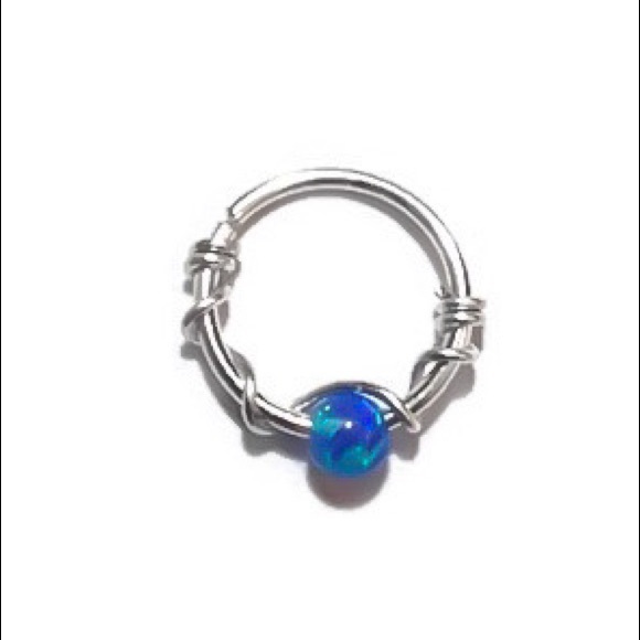 Blue Fire Opal Cartilage Hoop Earring Nose Ring - Picture 2 of 10